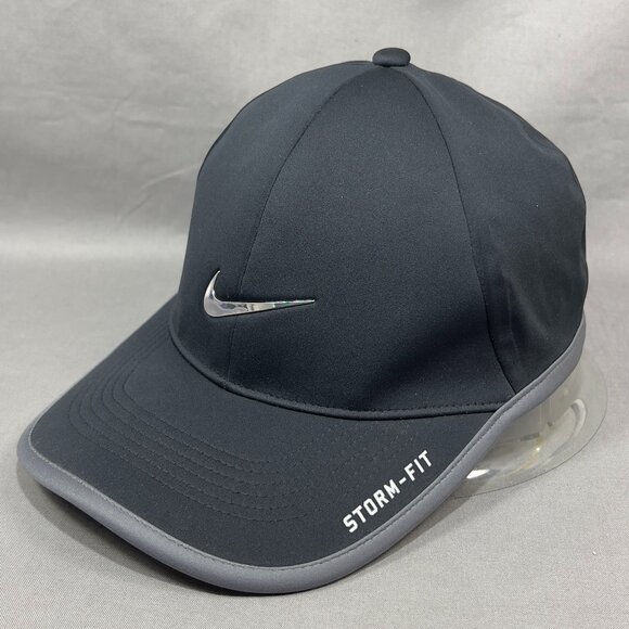 Nike Golf Dri Fit Swoosh Strapback Hat Cap Black Running Storm Fit Dad Mens - Picture 1 of 15
